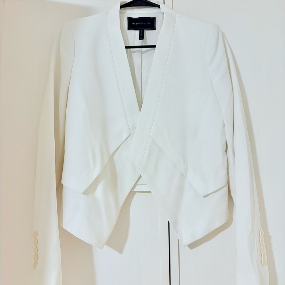 BCBGMaxAzria Lloyd asymmetrical open-front blazer Cream Women's Blazer